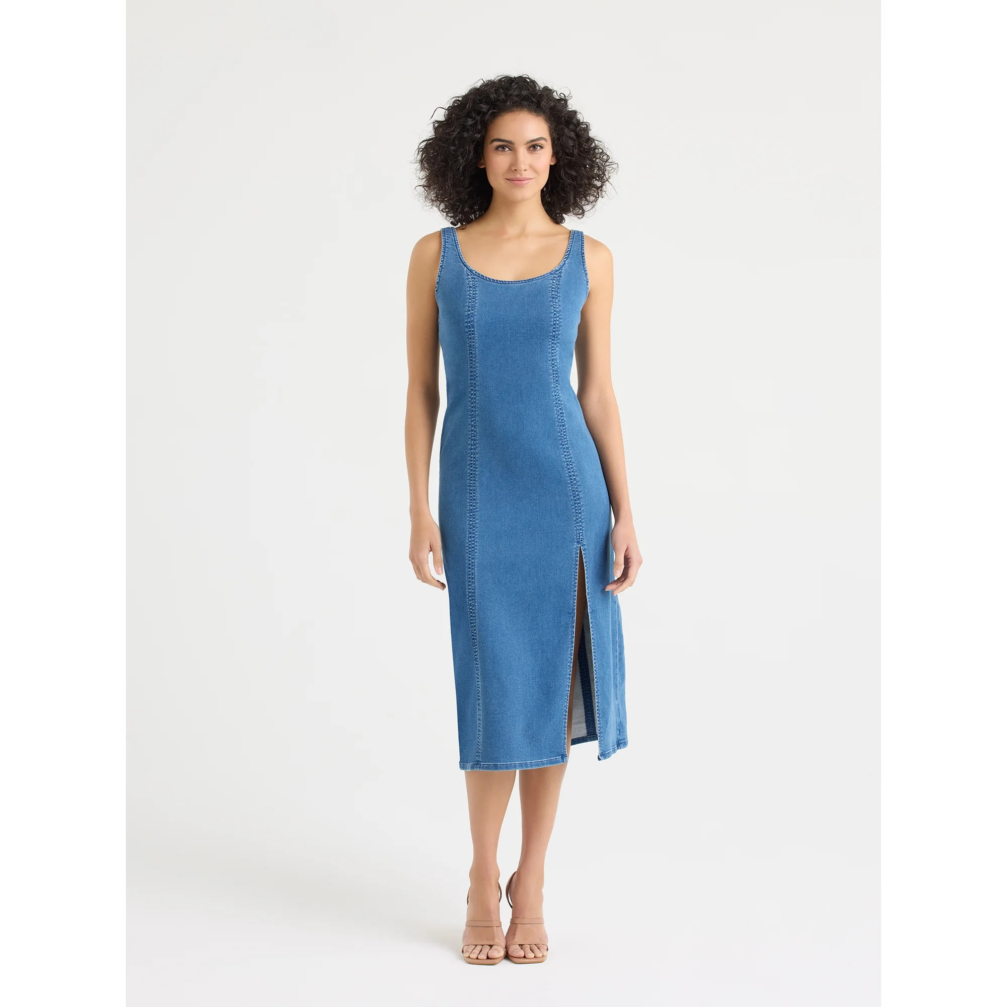 Sofia by Sofia Vergara Women's and Women's Plus Size Mock Denim Knit Dress, Mid Calf Length, Size... | Walmart (US)