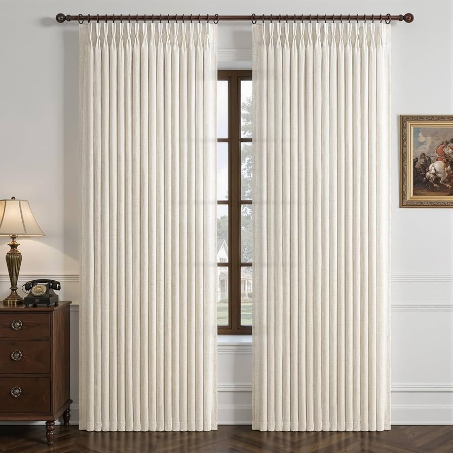 Pinch Pleated Linen 50 Inch Wide Curtains 96 Inches Long for Living Room, Memory Trained Pleat Bo... | Amazon (US)