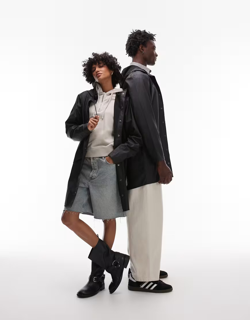 Rains 12020 unisex waterproof long jacket in black | ASOS (Global)