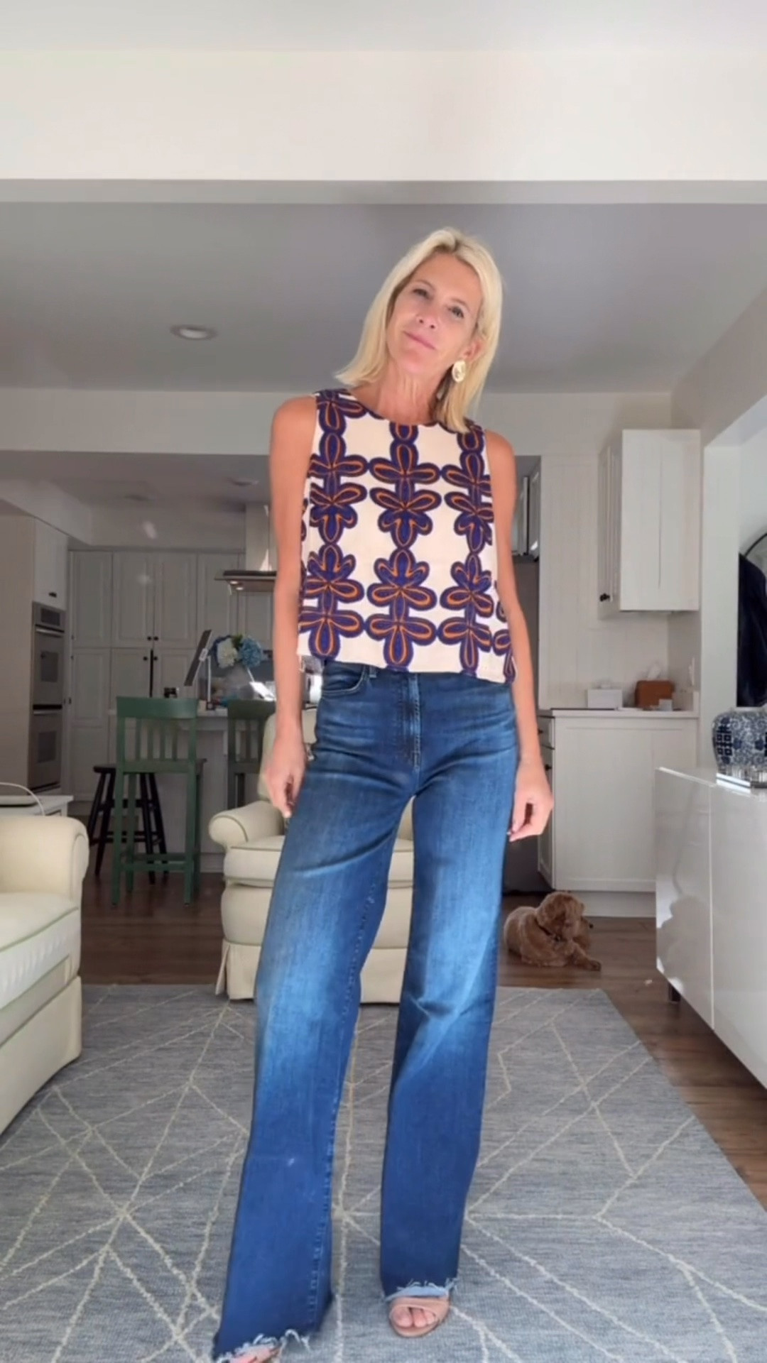 This printed sleeveless top and wide-leg jeans are such a fun combination for summer! I love how the bold print adds personality, while the denim keeps the outfit classic and easy to wear. It's perfect for casual Fridays, lunch with friends, travel, or weekend plans.

❤️ Heart = Support my posts
📌 Save = Get sale & restock alerts
🛍️ Follow me on LTK for more effortless style.

#LTKootd #LTKSeasonal #LTKOver40