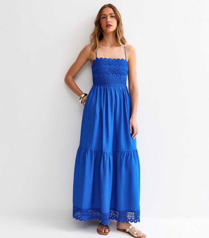 Blue Crochet Panel Beach Maxi Dress | New Look | New Look (UK)