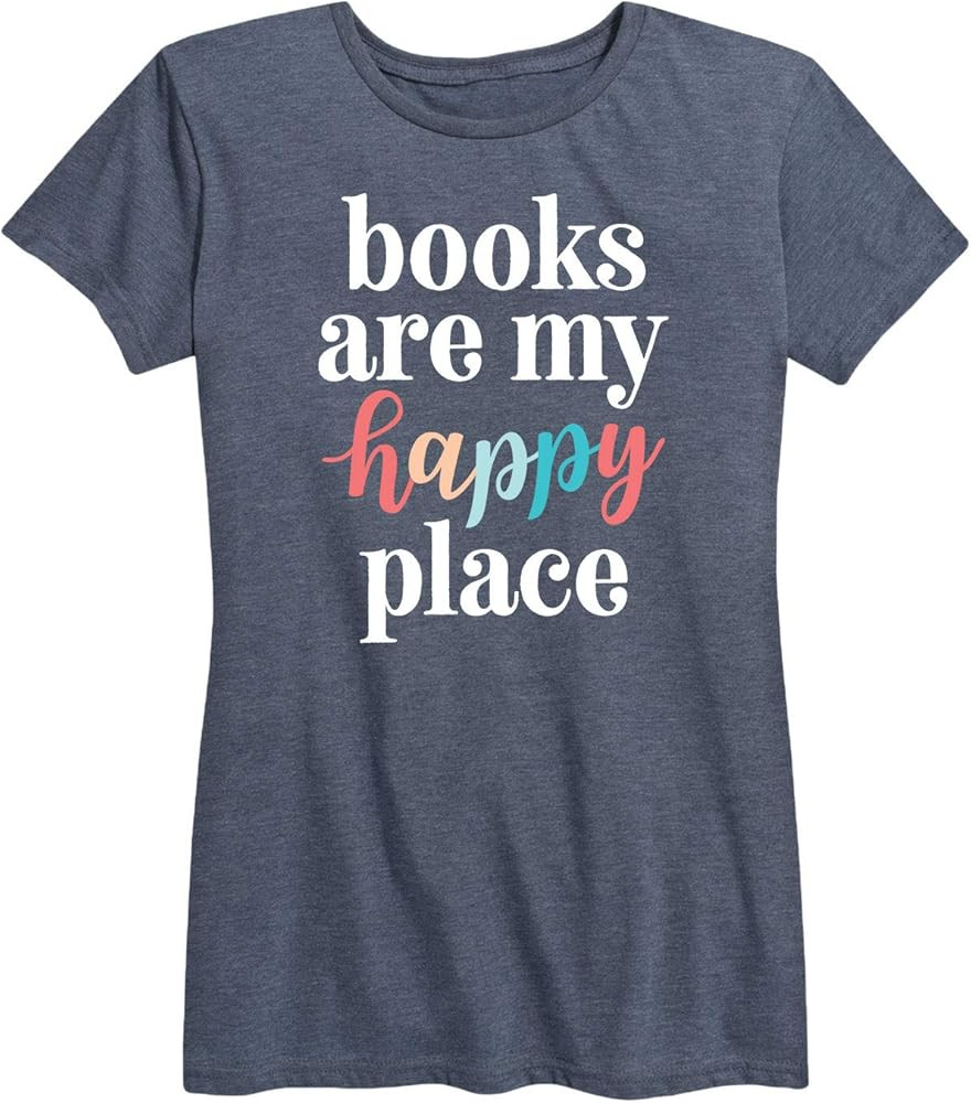 Instant Message - Books are My Happy Place-Women's Short Sleeve Graphic T-Shirt | Amazon (US)