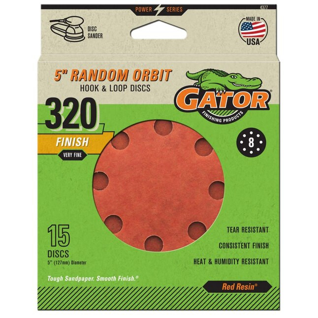 Gator 5 In 8H H/L Disc 320 Grit 15pk 5-Piece Aluminum Oxide 320-Grit Disc Sandpaper | Lowe's