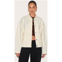 Cream Wool Look Longline Bomber Jacket | PrettyLittleThing UK