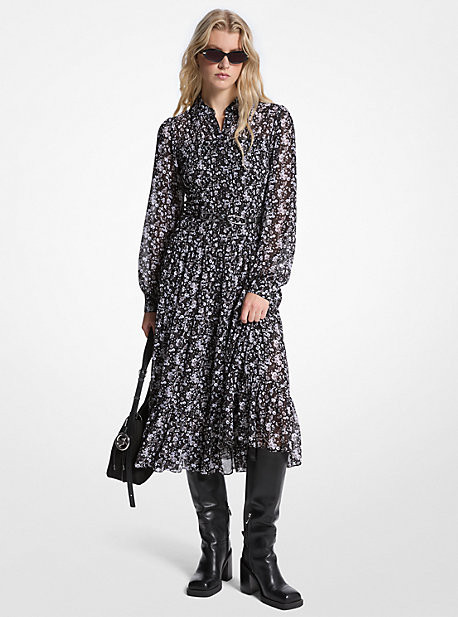Floral Print Smocked Georgette Shirtdress | Michael Kors US