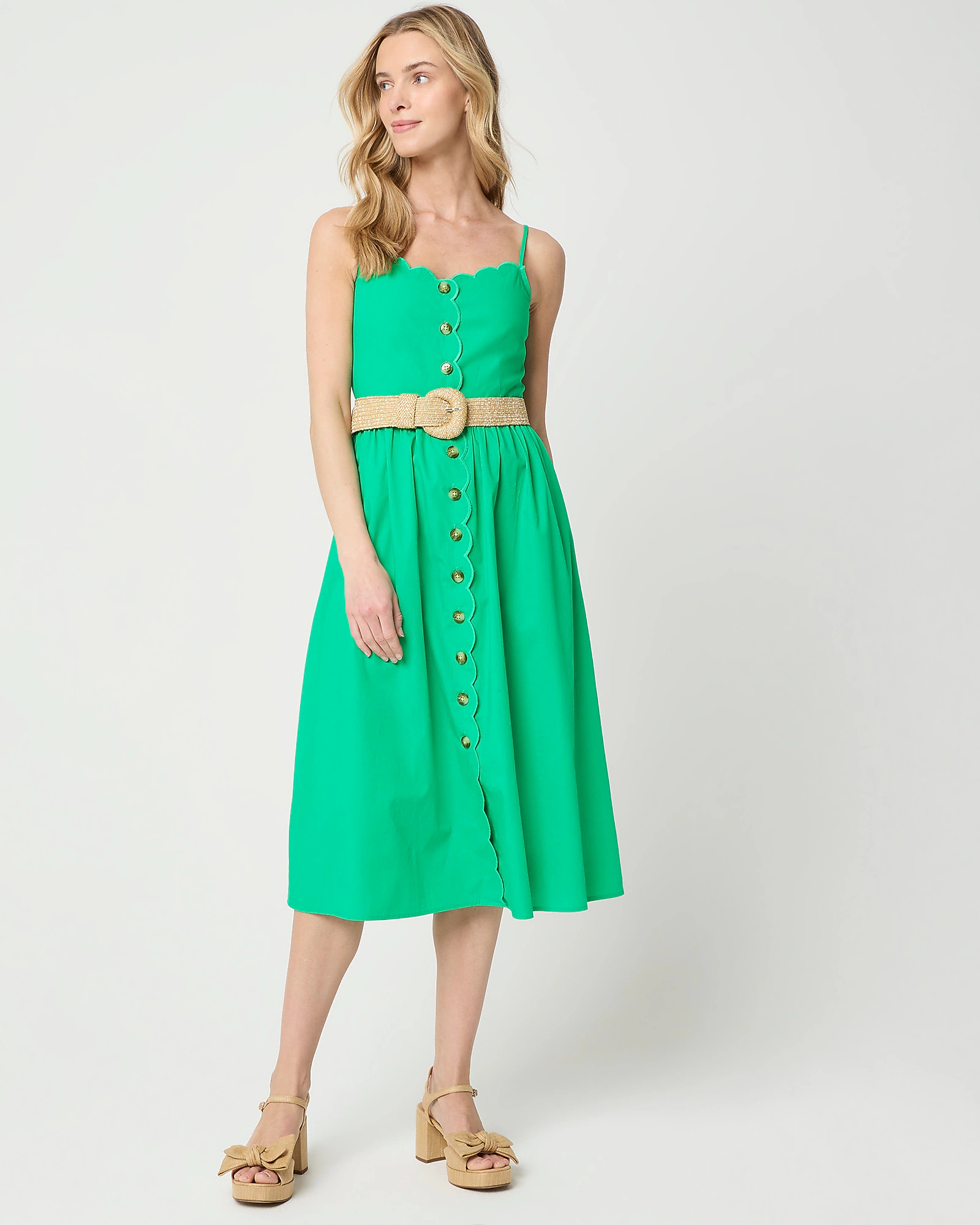 Scallop-trim button-front midi dress | J.Crew Factory