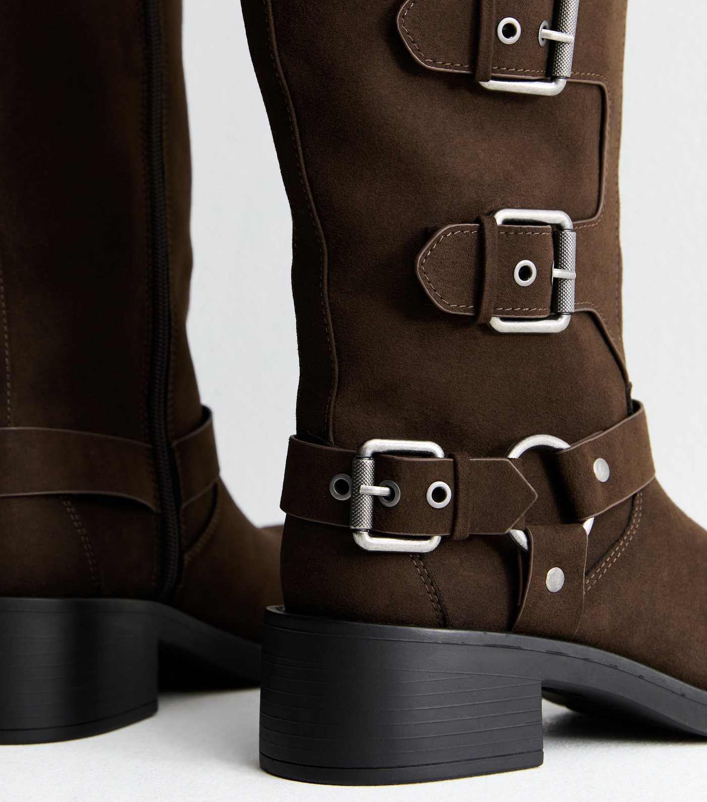 Brown Buckled Faux Suede Knee High Boots | New Look | New Look (UK)