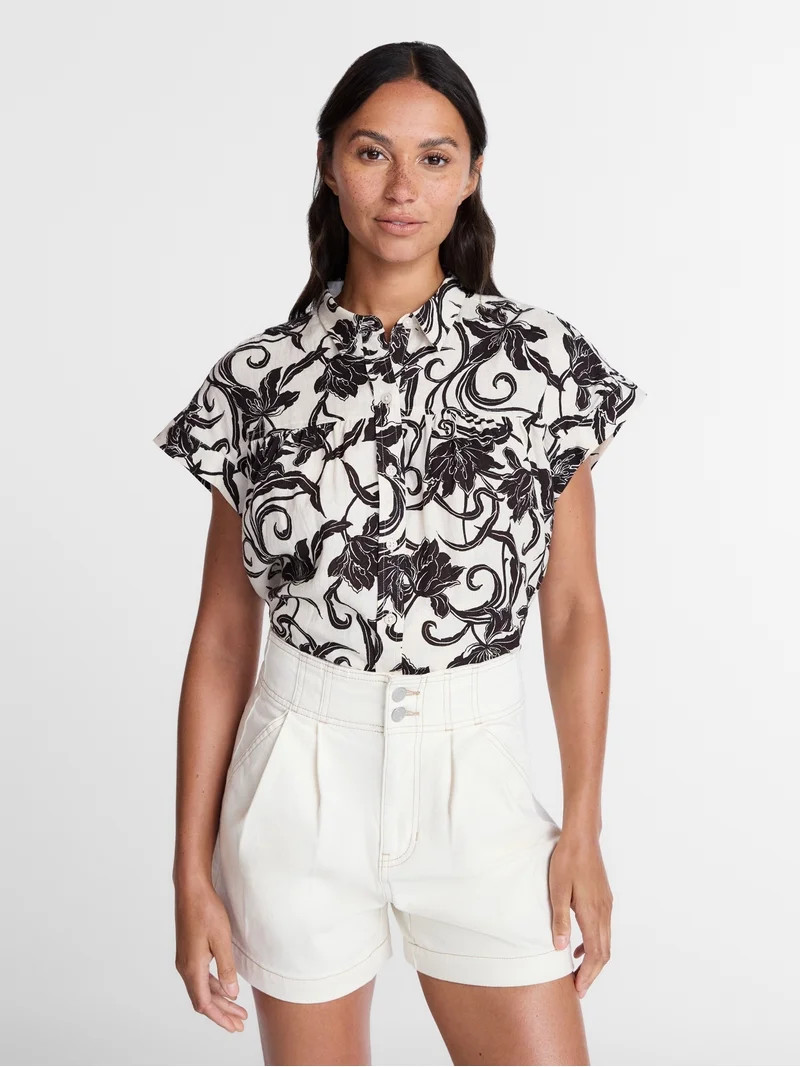 Time and Tru Women's Camp Shirt with Short Sleeves, Sizes XS-XXXL | Walmart (US)