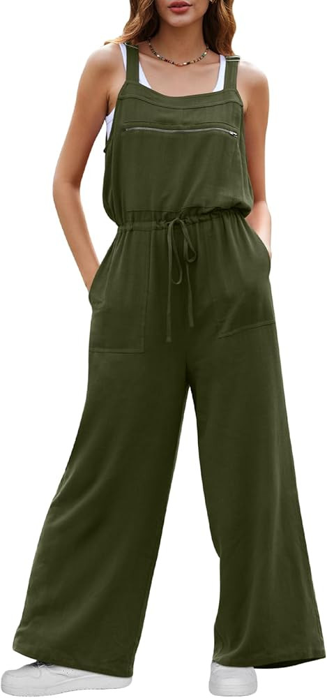 DEEP SELF Women's Overalls Summer Causal Loose Sleeveless Jumpsuit Adjustable Straps Wide Leg Bib... | Amazon (US)