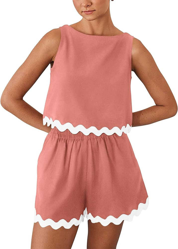 PRETTYGARDEN Women's 2 Piece Beach Vacation Outfits Casual Cropped Tank Top High Waist Shorts Set... | Amazon (US)