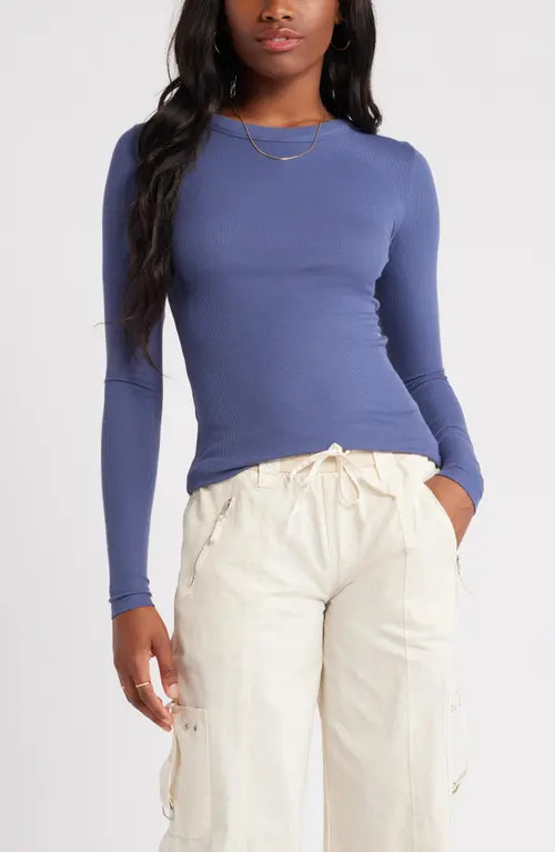 BP. Ribbed Long Sleeve T-Shirt in Blue Indigo at Nordstrom, Size Large | Nordstrom