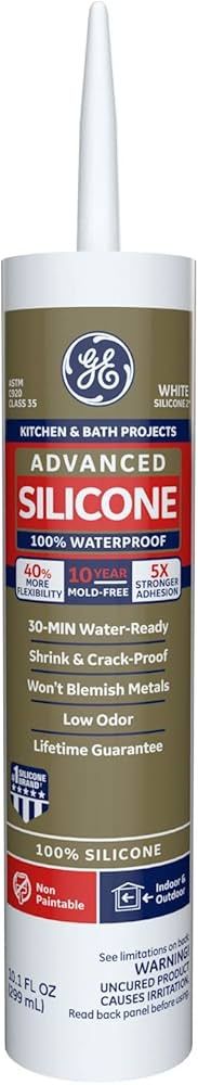 GE Advanced Silicone Caulk for Kitchen & Bathroom - 100% Waterproof Silicone Sealant, 5X Stronger... | Amazon (US)