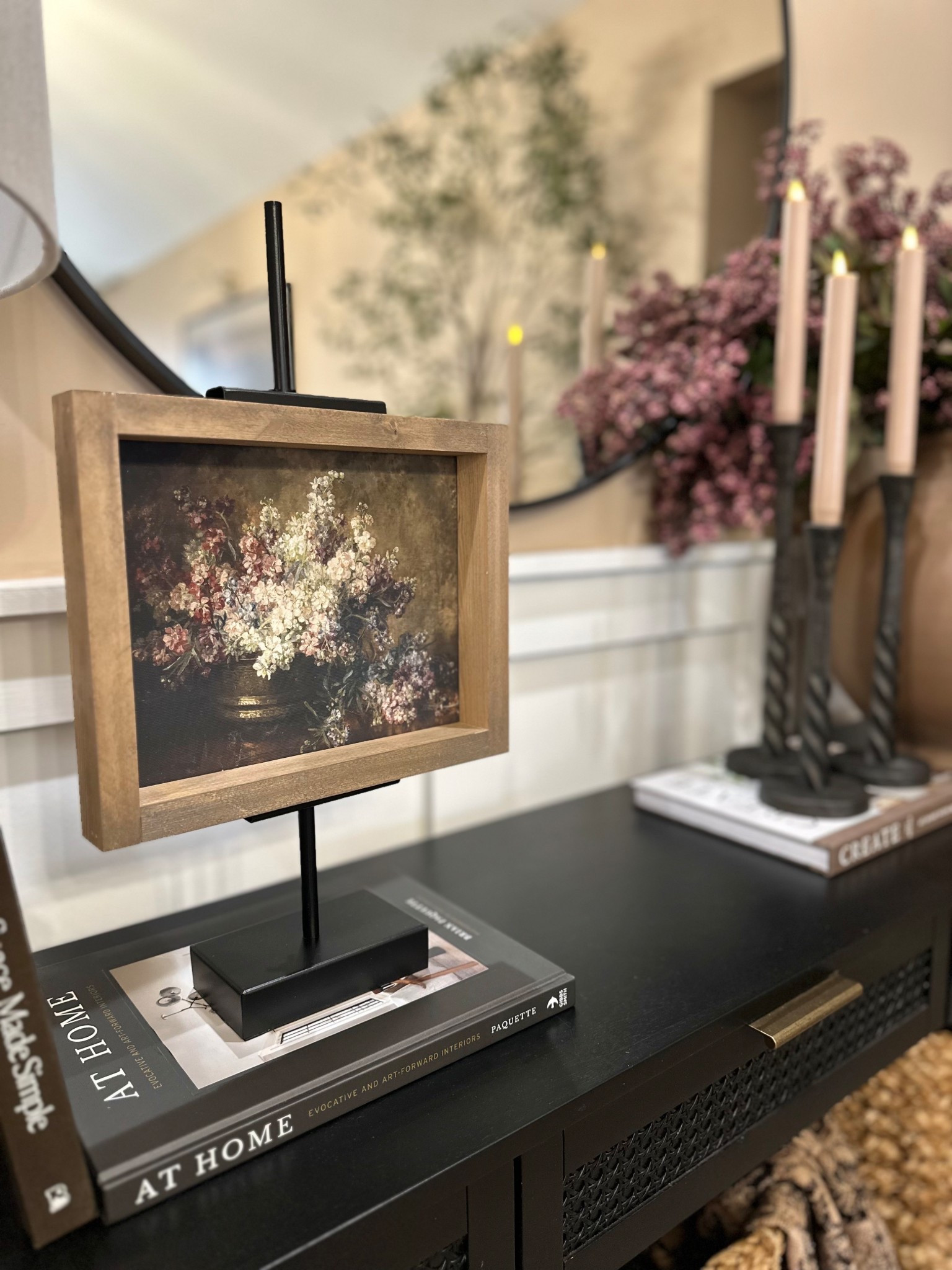 Neutral Framed Floral Artwork on Stand — 7x9 Vintage Style Tabletop Decor

Follow @farmtotablecreations on Instagram for more neutral home inspiration 🤍

This beautiful 7x9 vintage-inspired floral artwork adds the perfect layered look to consoles, entry tables, nightstands, or built-ins. The warm wood frame paired with the sleek black stand gives it that high-end designer feel while still staying neutral and timeless. It’s an easy way to bring softness, texture, and depth to a space without overwhelming it. Styled on top of books or paired with candles and stems, it creates that cozy, collected look that makes a home feel finished.

Use my code FARMTOTABLE for 15% off. Briarsmoke stain.

#artwork #framedart #tabletopdecor #entrywaydecor #consoletabledecor #homedecor #neutraldecor #vintagestyle #shelfdecor #bookstackdecor #homefinds #decorfinds #ltkhome

#LTKSaleAlert #LTKHome