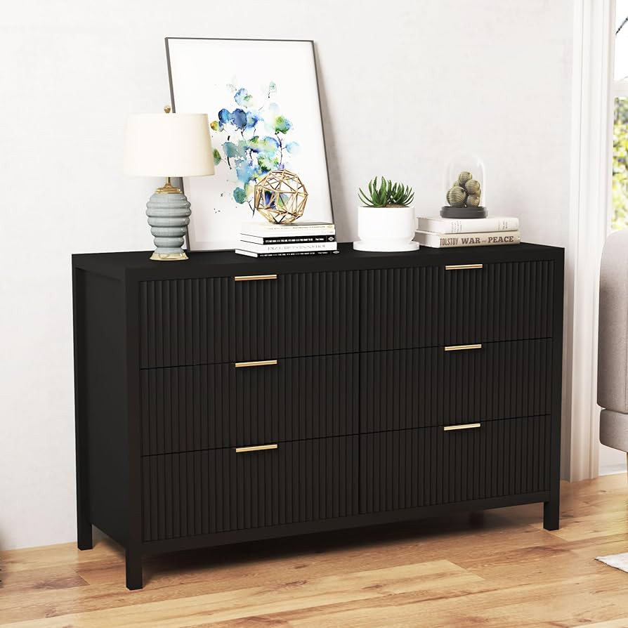 6 Drawer Double Dresser for Bedroom, Modern Closet Dressers Chest of Drawers with Fluted Panel,Wi... | Amazon (US)