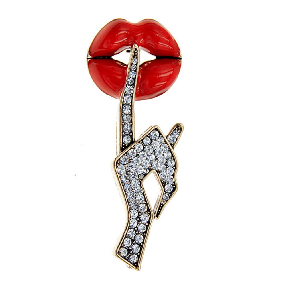 Sexy Red Lips Brooch Rhinestone Quiet Gestures Statement Brooches Lapel Pins Elegant Dress Access... | Amazon (US)