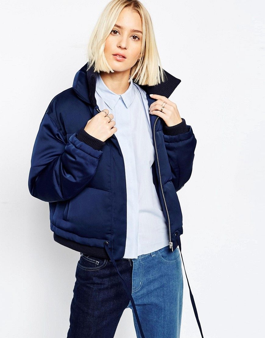 ASOS WHITE Padded Jacket In Satin | ASOS UK