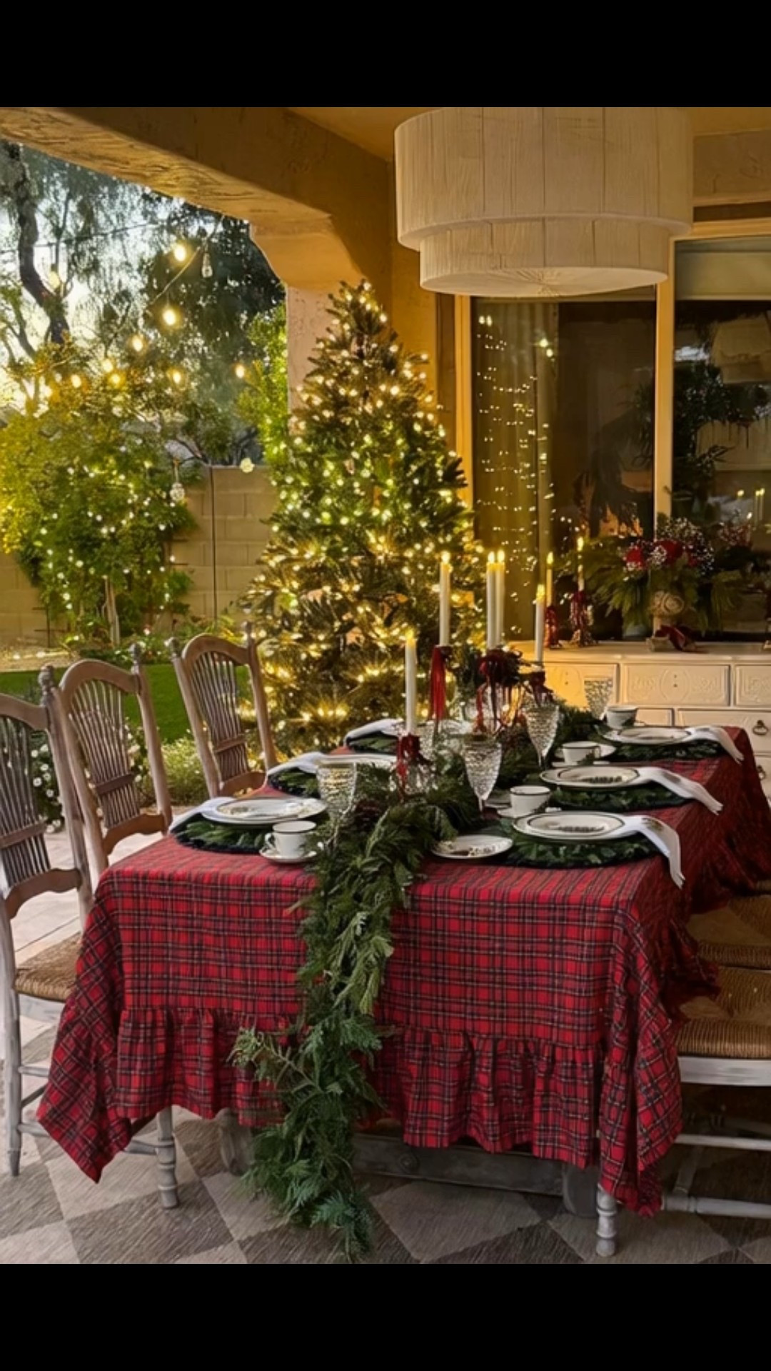 Christmas Alfresco (with a Lottie help from Meta AI got the background) 

Note: this fresh evergreen garland is from Trader Joe’s. 

Tartan tablecloth, tartan ruffle tablecloth, Trader Joe’s, Trader Joe’s fresh evergreens , plaid tablecloth, plaid ruffle tablecloth 

#LTKHome #LTKHoliday #LTKSeasonal