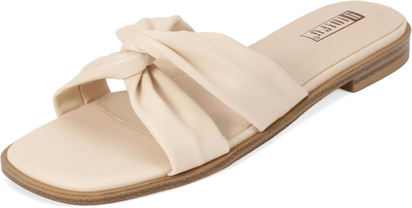 IDIFU Women's Flat Sandals Square Open Toe Slip On Sandals for Women Beach Summer Comfortable Dre... | Amazon (US)