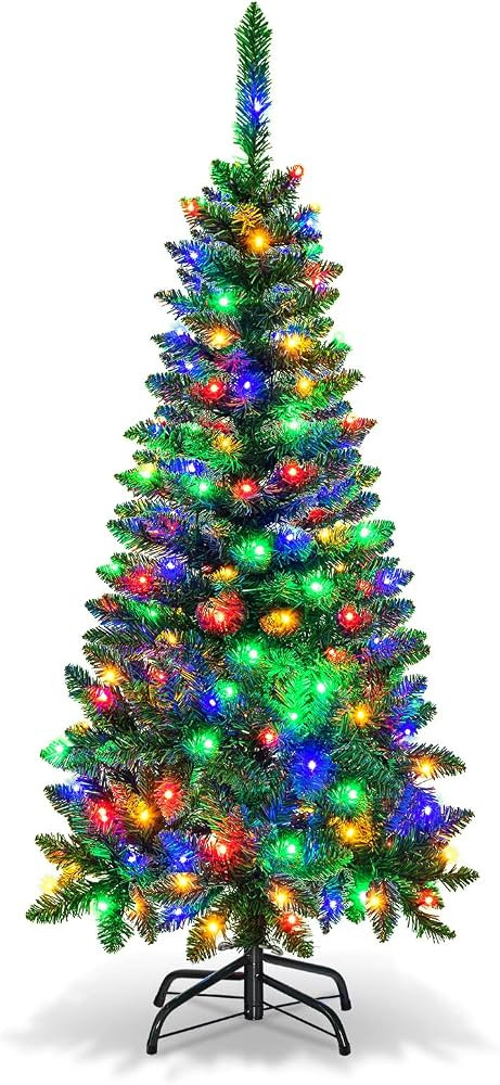 Goplus 4.5FT Prelit Pencil Christmas Tree, Premium Hinged Fir Tree, with 150 LED Lights and Solid... | Amazon (US)