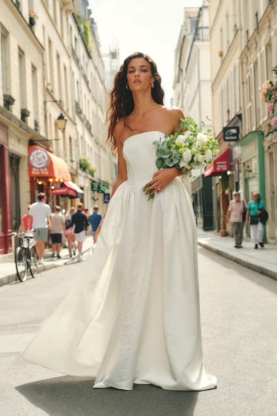 Bennett White Satin Strapless A-Line Maxi Dress | Lulus