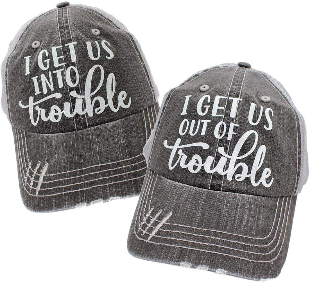 r2n fashions I get us into Trouble Out of Trouble Women's Trucker Hat Cap | Amazon (US)