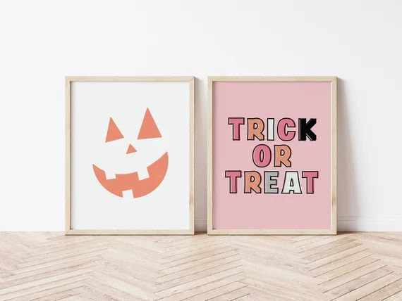 Pastel Pink Trick or Treat Sign and White Jack O Lantern - Etsy | Etsy (US)