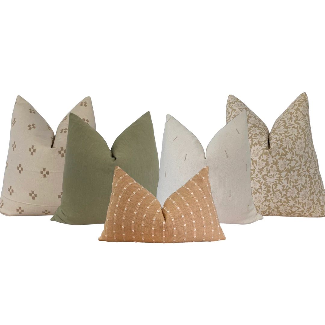 Light Neutrals Pillow Set, Moss Green, Cream, Beige, Tan Pillow Combo, Cover Only | Etsy (US)