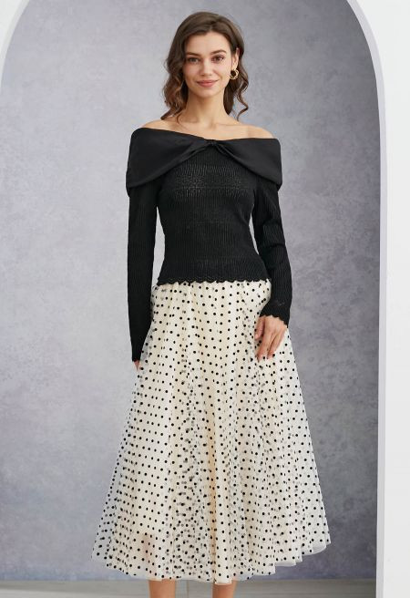 My Secret Garden Tulle Maxi Skirt in Cream Dots | Chicwish
