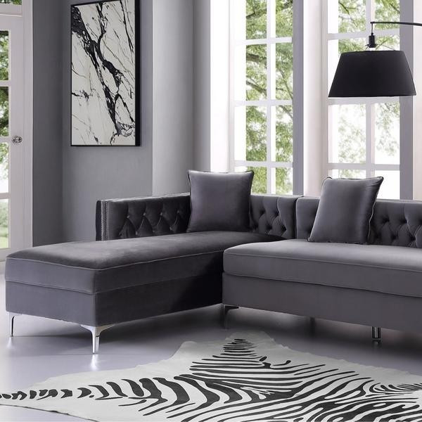 Giovanni Velvet Chaise Sectional Sofa with Storage | Inspired Home