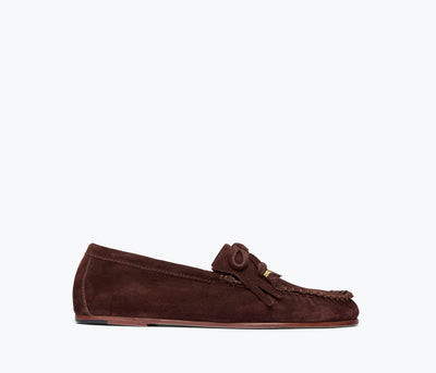 CELESTE FRINGE LOAFER - 6.5 / Coffee Suede | Frēda Salvador