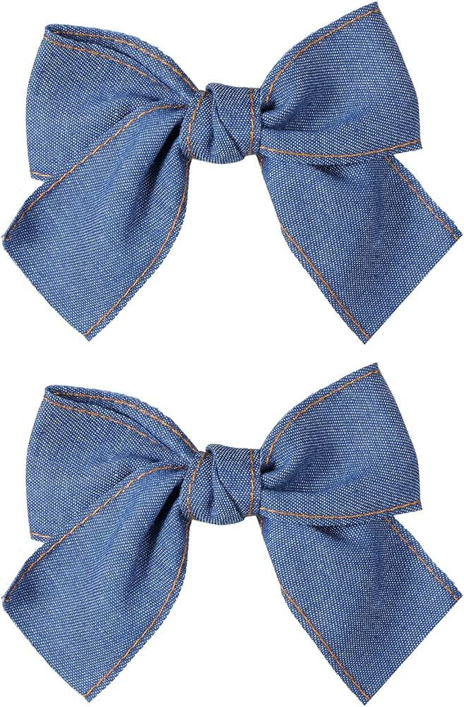 Blue Denim Hair Clips 4" Blue Jeans Hair Ribbon Bow Barrettes Alligator Hairpin for Women West Co... | Amazon (US)
