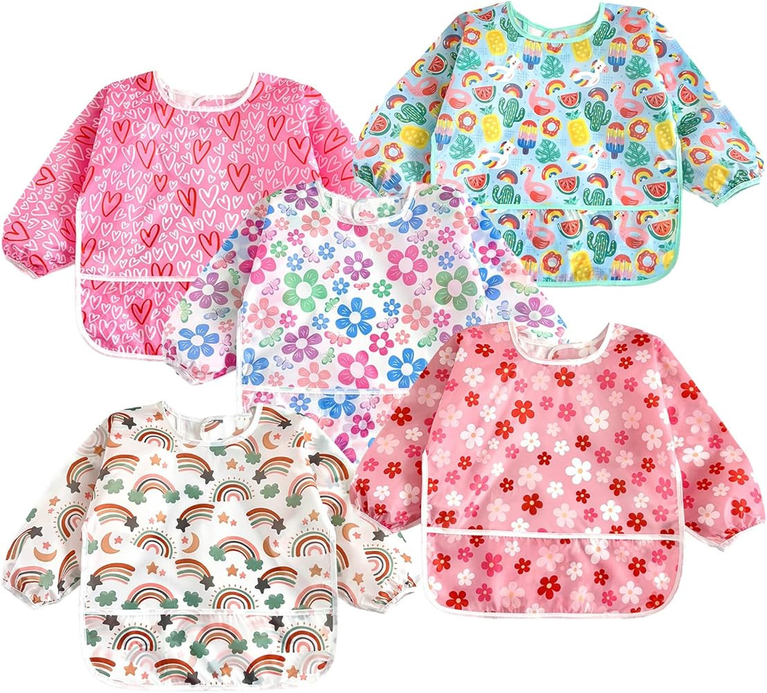 PandaEar 5 Pack Baby Long Sleeve Bibs| Waterproof Full Sleeve Bib for Baby Infant Toddler 6-36 Mo... | Amazon (US)