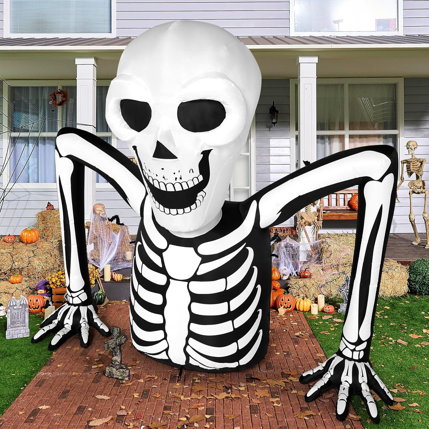 Joiedomi 5.5 FT Long Halloween Inflatables Outdoor Decorations, Skeleton Halloween Decor Blow Up Yard Decorations with LEDs, Inflatable Skeleton Ground Breaker for Outside Lawn Garden Decor | Amazon (US)