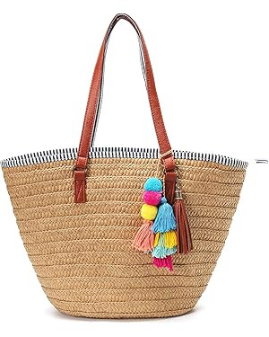 Solyinne Straw Beach Bag Large Woven Straw Bag Handbag Women's Woven Tote Bag Summer Beach Tote w... | Amazon (US)