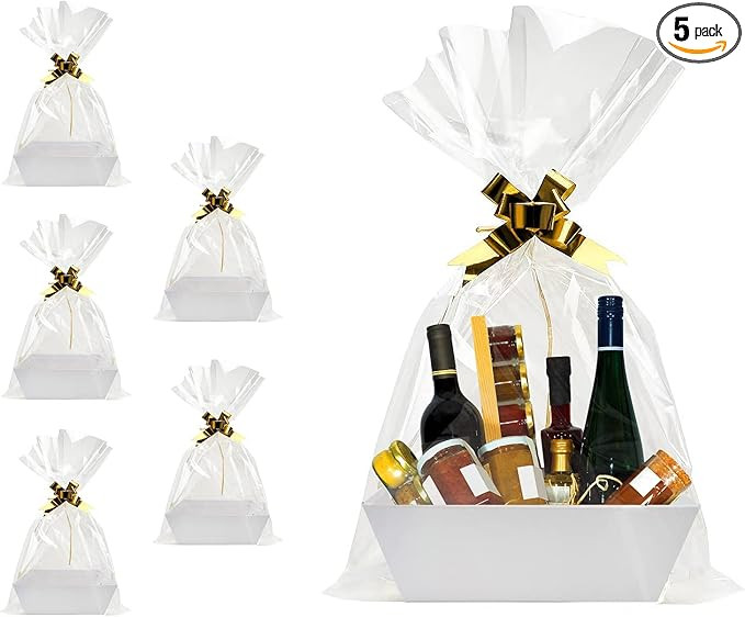 Basket For Gifts Empty, 5 Pk White Empty Gift Baskets To Fill, Sturdy Cardboard Tray With Handles... | Amazon (US)