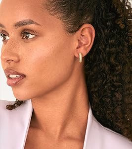 PAVOI 14K Gold Plated 925 Sterling Silver Post Cubic Zirconia Chunky Hoop Earrings | Thick Lightw... | Amazon (US)