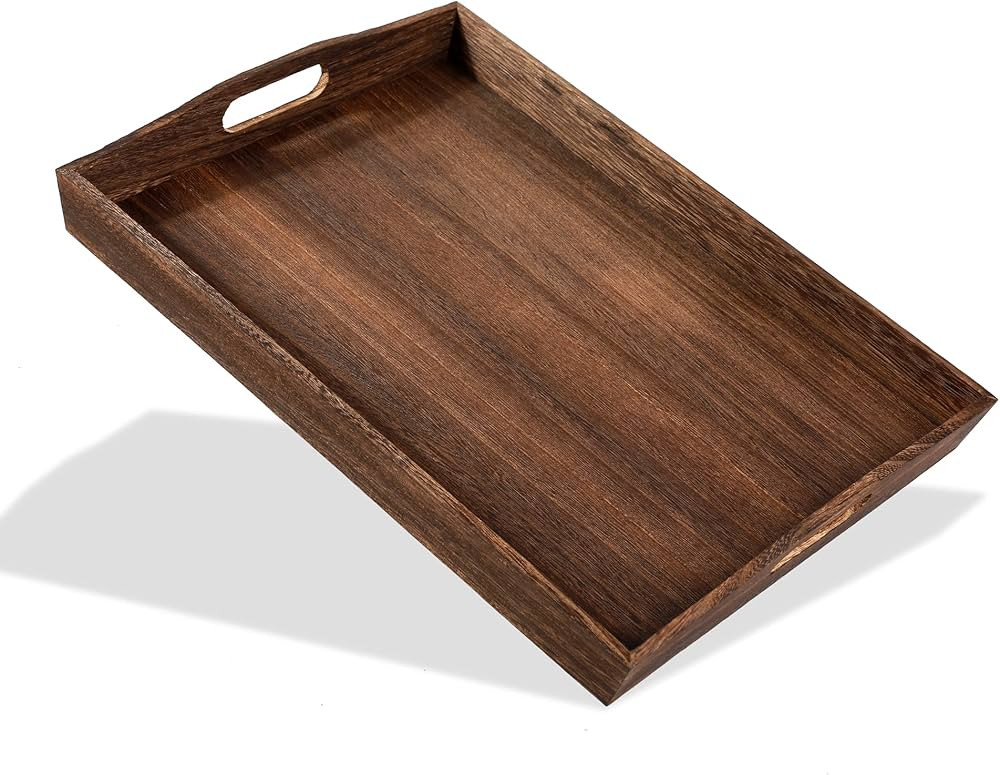 Wooden Serving Tray-One Piece Set of Rectangular Shape Wood Coffee Table with Cut Out Handles,Kit... | Amazon (US)