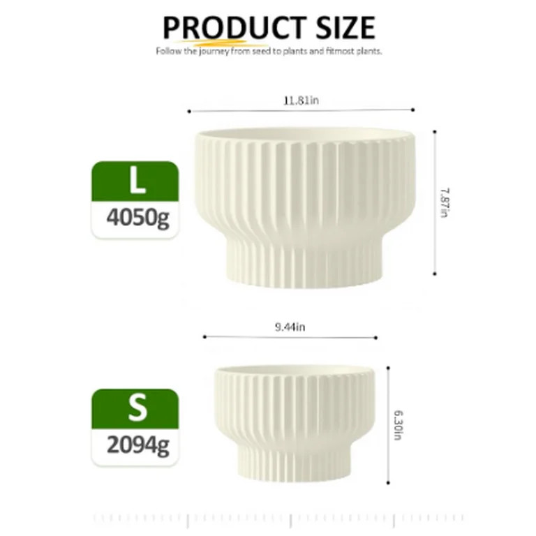 White Ceramic Ribbed Planters (2 Count) | Walmart (US)