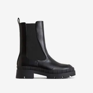 Dedicated Cleated Rubber Sole Ankle Chelsea Boot In Black Faux Leather | EGO Shoes (US & Canada)