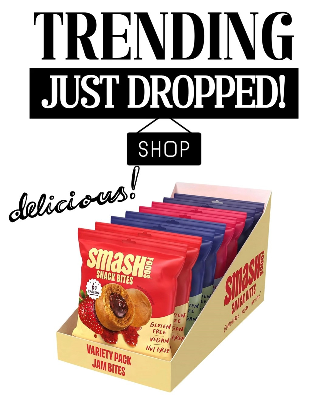 OMG... I just got these and I'm officially obsessed! 🤩 These Smash Foods Variety Snack Bites are soft, delicious, and packed with plant based protein, nut butters, superfood jam, and chia seeds. They're gluten free, vegan, perfect for on the go snacking, and have quickly become one of my favorite healthy grab and go treats. If you're looking for a satisfying snack that actually tastes amazing, these are definitely worth trying!

#LTKFinds #LTKFood #LTKLifestyle #LTKWellness #LTKFavorites 

 #LTKfoodie #LTKHome #LTKSaleAlert