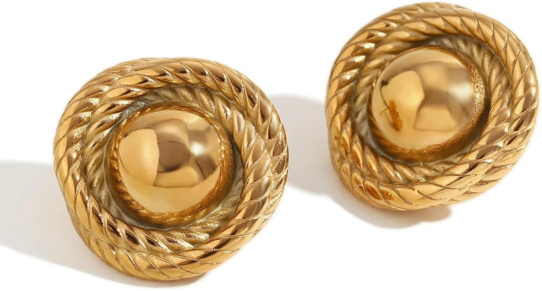 Women's 18K Gold Plated Cable Knit Earrings Stainless Steel Vintage Inspired Button Earstuds Mini... | Amazon (UK)