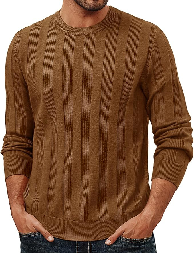 PJ PAUL JONES Mens Pullover Sweater Crewneck Textured Long Sleeve Knitted Sweaters | Amazon (US)
