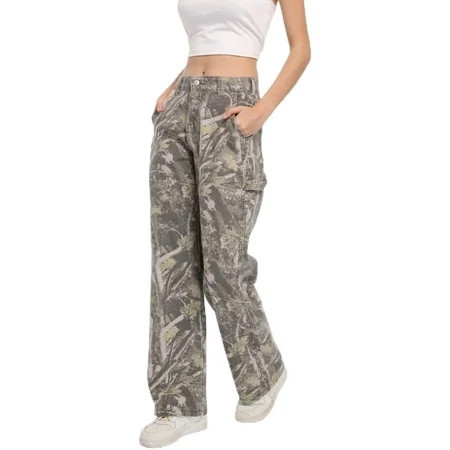 Women's Camouflage Cargo Pants High Waisted Straight Leg Y2K Baggy Trousers with Pockets | Walmart (US)
