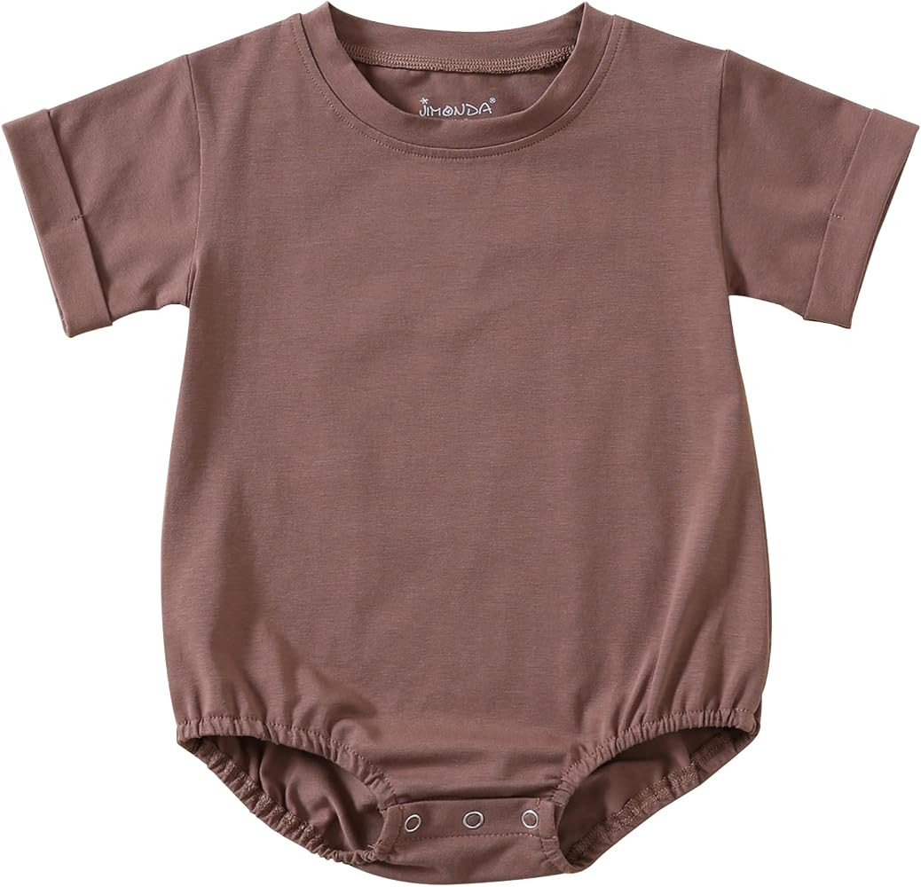 Jimonda Baby Boy Girl Bubble Romper Solid Color Bodysuit Short Sleeve Organic Cotton T-Shirt | Amazon (US)