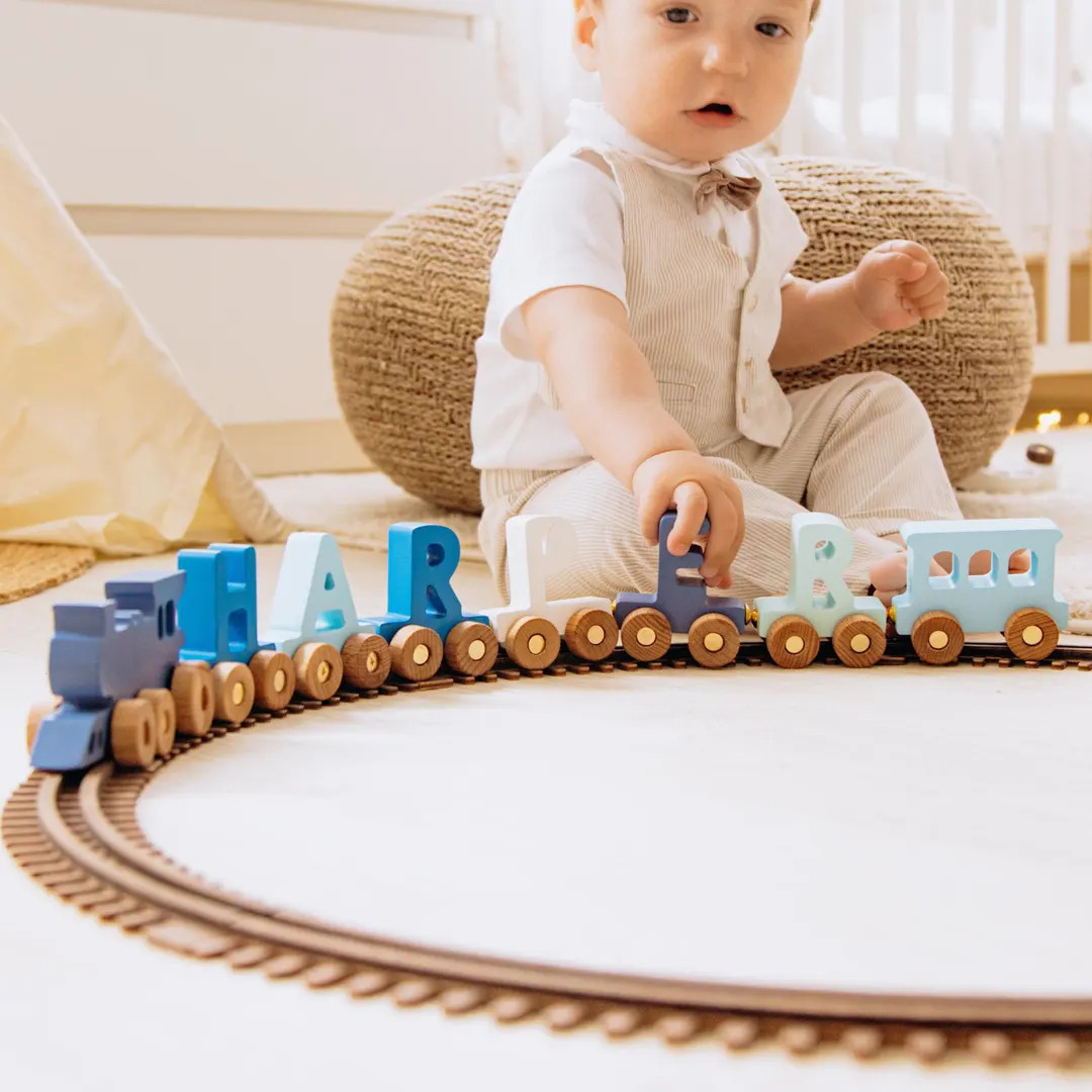 Custom Train With Railway. Blue Baby Shower Keepsake. First Birthday Boy Gift. Baptism Boy Gift. ... | Etsy (US)