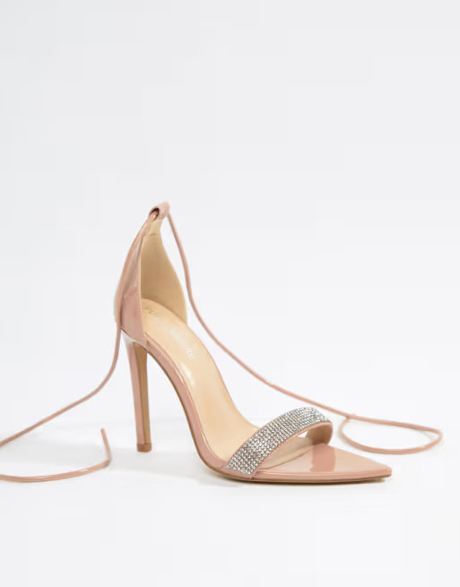 Public Desire – Verzierte Absatzsandalen mit Knöchelschnürung, Caffeine blush | ASOS DE