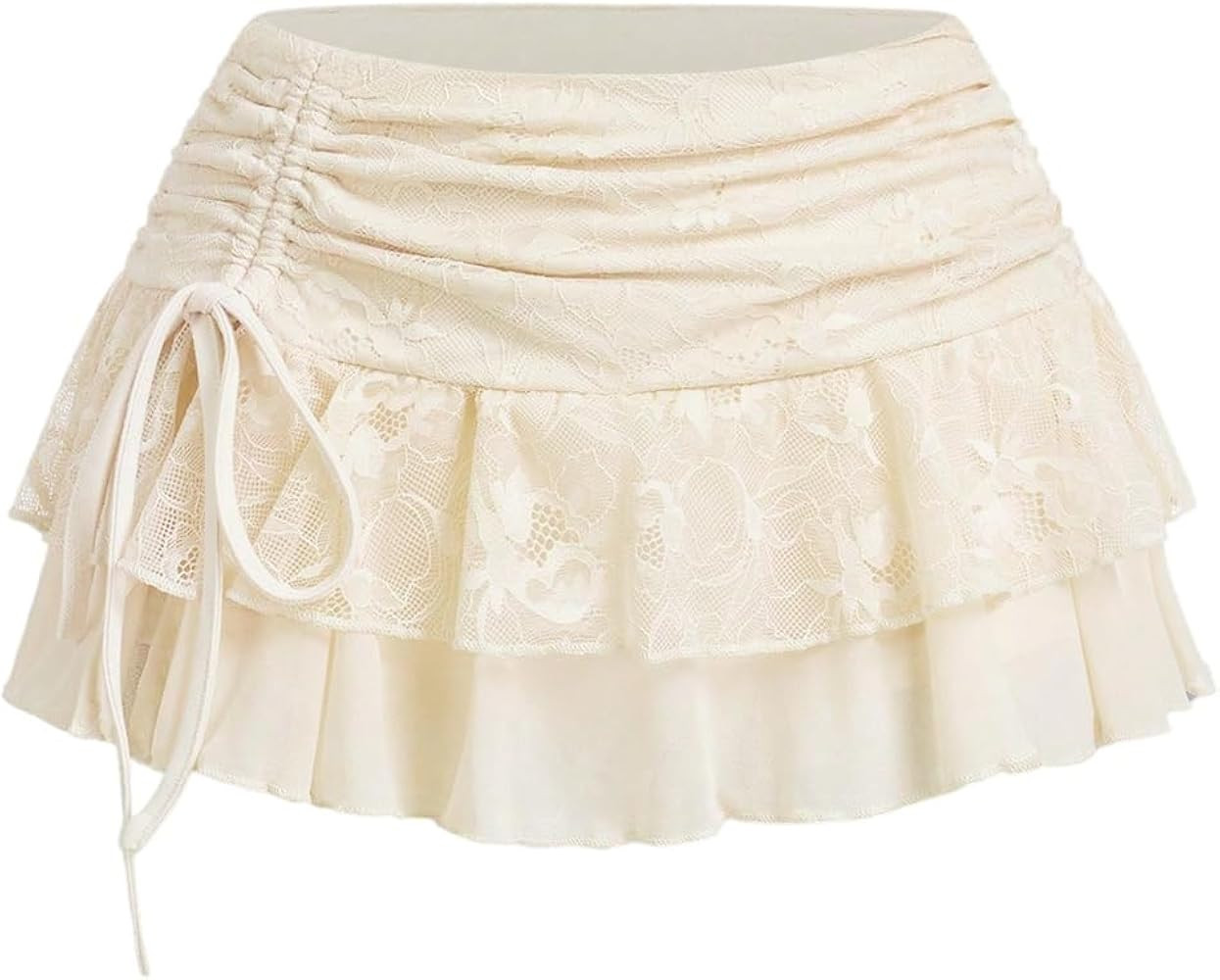 SHENHE Women's Lace Mini Skirt Y2k Low Rise Ruched Layered Ruffle Skirt | Amazon (US)