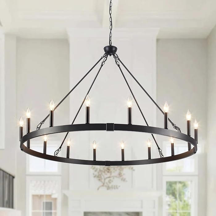 48" 16-Light Black Wagon Wheel Chandeliers, Extra Large Farmhouse Chandeliers for High Ceiling Ro... | Amazon (US)