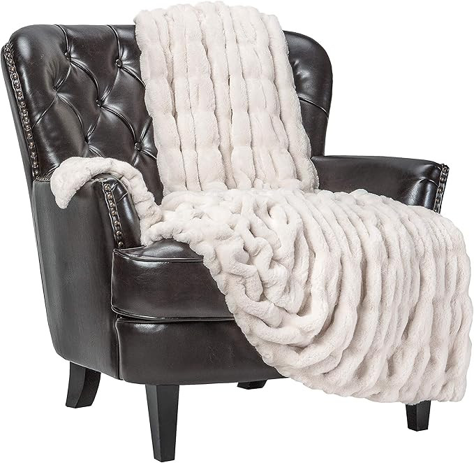 Chanasya Ruched Luxurious Soft Faux Fur Throw Blanket - Fuzzy Plush and Elegant with Reversible M... | Amazon (US)