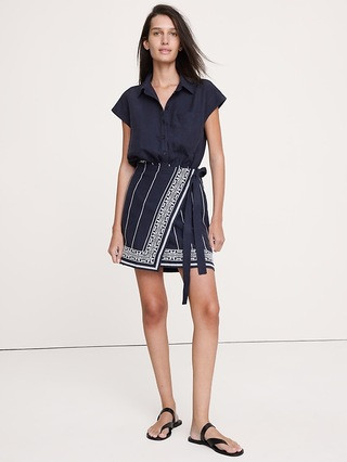 Embroidered Tencel™-Linen Wrap Dress | Banana Republic (US)
